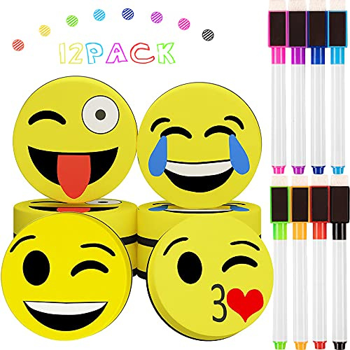 4PCS Cancellino Magnetico Per lavagna Bianca, Mini Rotulador Borrado En Seco (Pack 8) Color NegroGomma da Cancellare Emoji per Tavolo da Disegno Adatto a Bambini,Insegnanti,Scuola,Ufficio, Famiglia