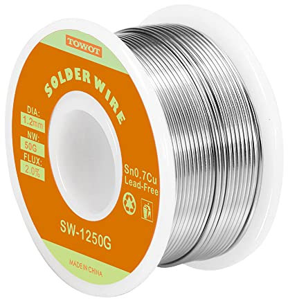 TOWOT Alambre de soldadura sin plomo, Alambre de Soldadura Sin Plomo con Núcleo de Colofonia(Sn99.3% Cu0.7%/1.2mm,50g)
