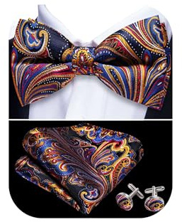 Barry.Wang Paisley Bow Tie for Men Silk Pre-Tied Bowtie Necktie Set | Woven Classic,Formal/Casual Mens Bow Tie,with Pocket Square Cufflinks Set,for Formal,Wedding,Prom,Party,Tuxedo