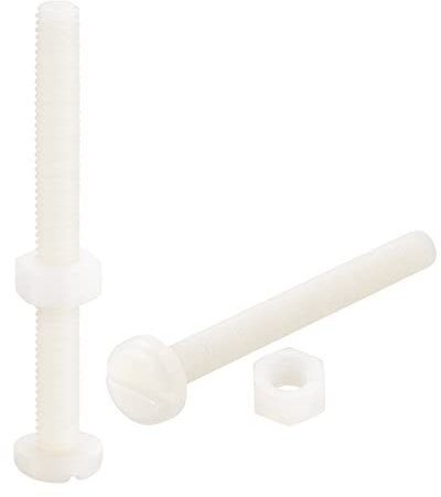 sourcing map 20 Paires Nylon Vis Écrou Assortiment, M6x60mm Fente Tête Cylindrique Vis & M6 Hexagonal Écrous pour Machines, Électronique, Blanc