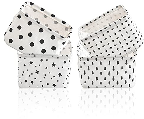 RUNEAY 4 Pcs Fabric Storage Baskets, Collapsible Small Canvas Square Baskets Waterproof,for Desk Storage and Household Organizer,for Toys Shelves Cosmetics Stationery - White