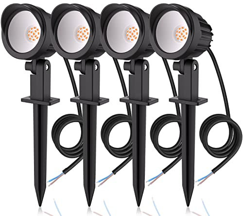 MEIKEE Outdoor Garden Landscape Lights 500LM Spike Lights LED Landscape Spotlights IP66 Waterproof Lawn Light Decorative Light for Garden Lawn Landscape Patio Backyard Warm White 4 Pack 1M Cable