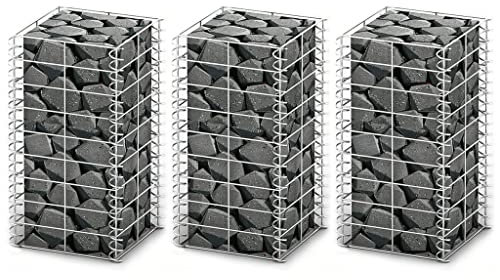 HOMIUSE Set Gabbione 3 pz in Filo Zincato Cesto Gabbione Rete Gabbione Giardino Parete Gabbione Gabbioni Metallici Per Pietre Gabbione Parete Gabbione In Rete Metallica 25x25x50 cm