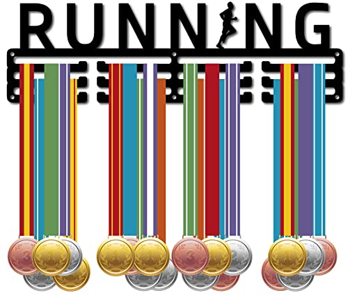 CREATCABIN Soporte Medallas Atleta Correr,Colgador Medallas Metal,Soporte Exhibición,Marco Exhibición,Estante Montaje En Pared,Decoración para Corredores Domésticos,3peldaño,Medallista,Fútbol,Gimnasia