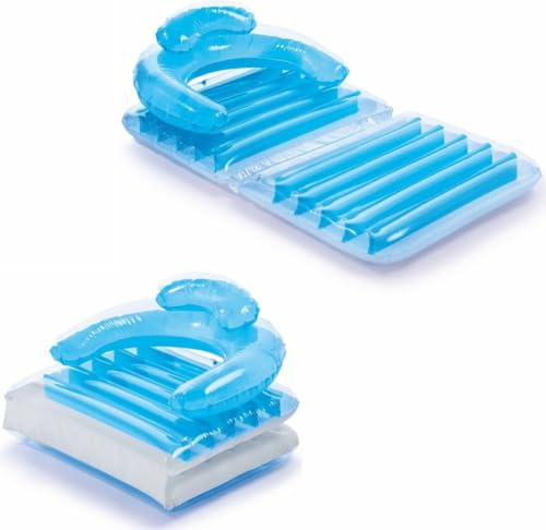 Benza Aufblasbarer Liegestuhl Strandliege Lounge Sessel - 160x80cm, Umwandelbar in Lounger, Liegeposition oder Luftbett, Outdoor, Vinyl, Blau, Einfarbig