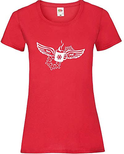 Tasse à vin chaud avec ailes d'ange pour femme T-shirt, rouge, XL