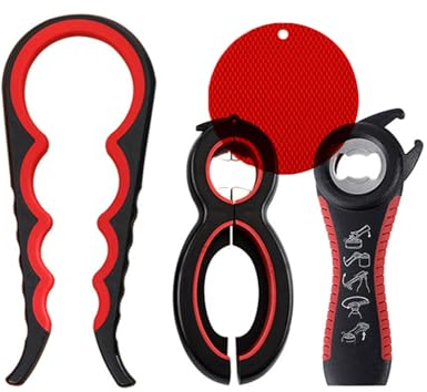 Ruspela Jar Opener, 4Pack Can Bottle Openers for Arthritis Hands 6- in- 1 5- in- 1 Jar Bottle Openers 4 in 1 Jar Opener Non Slip Pad