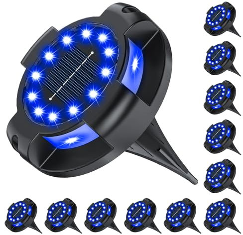 Solar Pathway Lights Outdoor 12 Packs, Bright Blue 16 LEDs Solar Ground Lights Walkway Lights with Side Light, Waterproof Solar Deck Light for Yard Walkway Garden Poolside Driveway Decorations