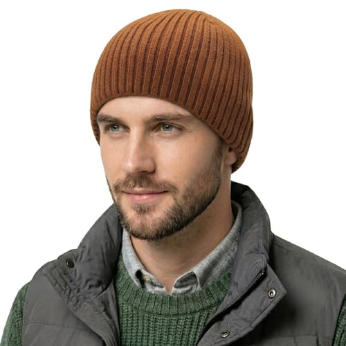 ZLYC Herren Winter Strickmützen Mode Warm Slouch Beanie Mütze(Einfarbig Braun),Einheitsgröße