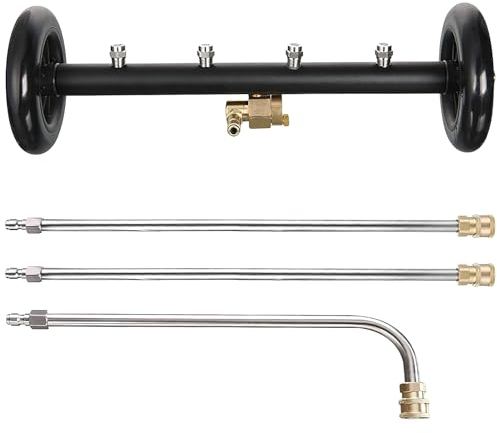 16 2-in-1 Pressure Washer Undercarriage Cleaner Water Broom, Surface Cleaner Power Washer Attachment with 3 Extension Rods 4 Nozzles and QC Pivot Coupler, 4000 PSI 40cm