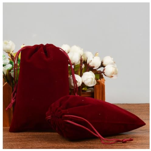 Hrlace 10 bolsas de terciopelo de 20 x 30 cm, bolsas de terciopelo grandes, para joyas, caramelos, portátiles, con cordón, para bodas, Navidad, Halloween, cumpleaños, fiestas, color burdeos