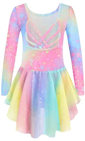Arshiner Ropa de Ballet para Niñas de 2 a 10 Años Vestido de Ballet de Manga Larga Vestido de Danza de Ballet para Niños Traje de Ballet de Algodón Sin Espalda Mono de Baile con Falda de Ballet Tutú