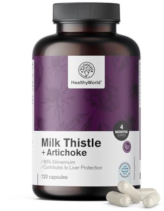 HealthyWorld Mariendistel + Artischocke Kapseln - Leberunterstützung & Entgiftung - 120 Pflanzenkapseln - 4 Monatsvorrat - Hochdosiert mit 80% Silymarin - Mit Artischocke, Löwenzahn und Desmodium