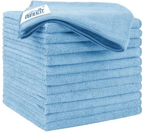 HOMEXCEL Mikrofasertücher 12 Stück,Wiederverwendbare Küchen-Mikrofaser-Reinigungstücher, 32 x 32 cm,Ultra-saugfähig, Autowaschlappen, Fusselfrei, Streifenfrei für Auto, Küche, Fenster, Blau