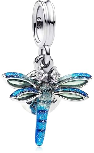 MSPOVOF Blaue Libelle Charm, S925 Sterling Silber Bead, für Armbänder und Halsketten, für Frauen Schmuck Geschenk