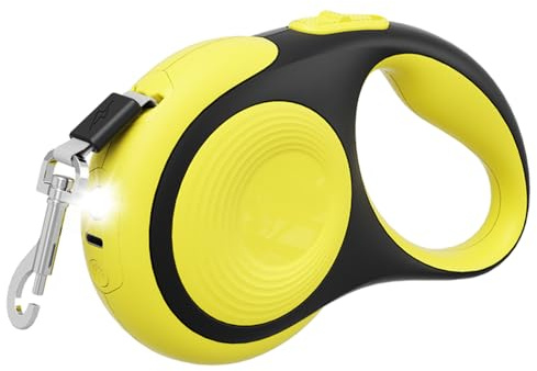 Hundkoppel med LED-ljus, 3/5 m utdragbart hundkoppel, 360° trasselfritt utdragbart koppel med bekvämt handtag för små och medelstora hundar upp till 30 kg