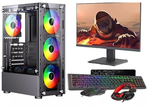 ASC Intel Core i7 Gaming PC Bundle – GT730 2GB, 8GB RAM, 256GB SSD + 500GB HDD, 550W 80+ PSU, 6-Fan Black RGB Case, WiFi, Windows 11 Pro, 22 Monitor Bundle – High-Performance Gaming & Workstation