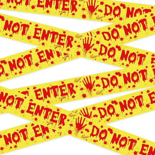 OHOME Halloween Party Decorations - 3 Inch x 82 FT Fright Tape for Halloween Decorations Outside Indoor Outdoor - Yellow Red Banner Birthday Party Favors Supplies Decor for Wall Door Haunted House
