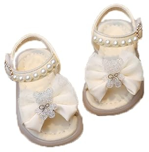 FGUUTYM Sandales pour filles et tout-petits - Mode élégante - Chaussures de princesse avec nœuds et perles - Semelles souples en cuir - Sandales pour bébé - Chaussures d'apprentissage de la marche