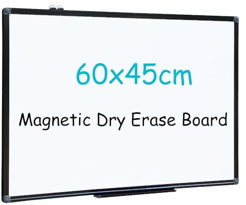 XIWODE Magnetic Dry Erase Board, Wall Mounted Whiteboard, 60 x 45cm, Lightweight White Board, Erase Board Black Aluminium Framed with Lacquered Steel Surface