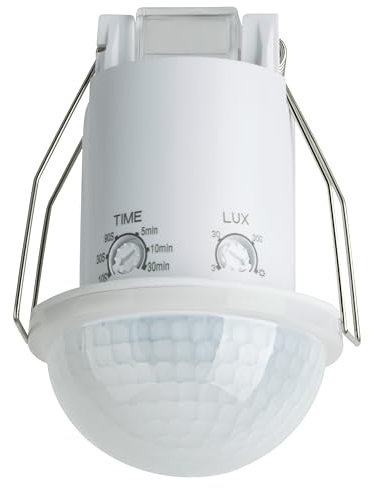 SEBSON Detecteur de Mouvement Exterieur Encastré - Capteur de Mouvement IP54 - Montage au Plafond Ø45-48mm - Capteur Infrarouge programmable 3 Fils