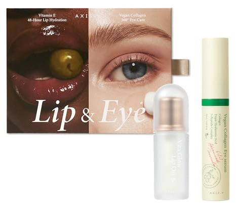 AXIS-Y Lip & Eye Set Vita Glow Lip Oil Dreamy Olive & Vegan Collagen Eye Serum Amazon Exclusive Korean Skin Care Kit Limited Edition Hydra Barrier Duo For Lips & Eyes Clear