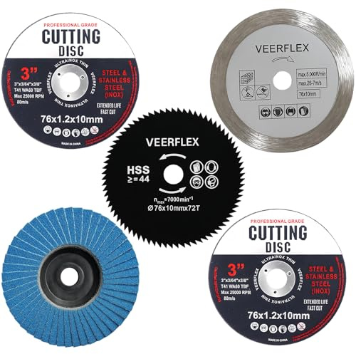 5PCS Grinder Discs Set, 76mm Cutting Discs for Angle Grinder, Includes Metal Cutting Discs, Wood Cutting Disc, Flap Disc, Ceramic Disc, Multi-Material Cutting and Grinding Solution