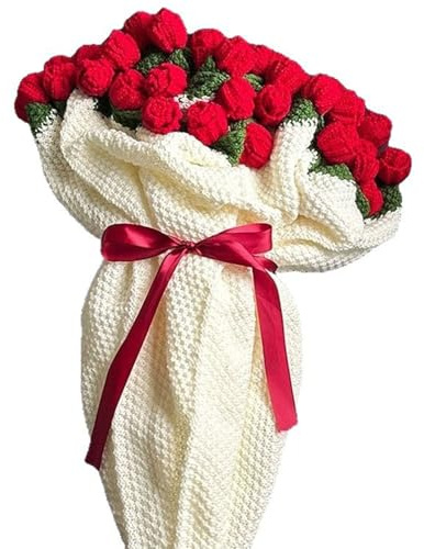 LuminescentDream Manta de Flores Manta de Punto de Ramo de de Ganchillo,Manta de Ramo de Rosas terminada,Suave y Liviana Elegant Rose Bouquet Manta,para Cumpleaños y Decoración del Hogar (Rojo)