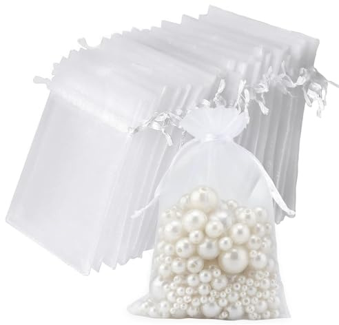 vaolmlop 60 Pcs White Organza Gift Pouches,10 * 15 cm Small Organza Gift Bags,Wedding Jewelry Bags,Mini Gift Bags For Wedding,Christmas,Birthday,Party Supplies