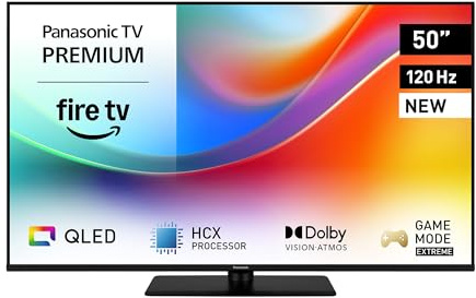 Panasonic Premium TV-50W85BEZC, W85B-serien, 50 tum, 4K Ultra HD QLED Smart TV, 120Hz, Fire TV, Dolby Vision och Atmos, Game Extreme-läge, Alexa-stöd, Apple, Bluetooth, svart
