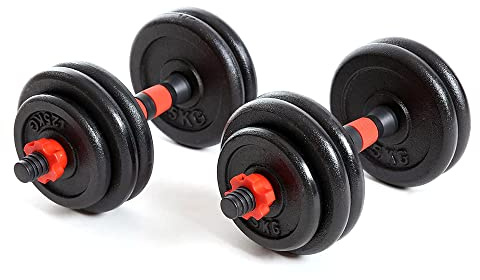 Enjoy Fit Kurzhanteln 2er Set Gusseisen 15kg / 20kg / 25kg – Hantelstange, Gewichte und Sternverschlüsse gerändelt 25mm schwarz rot (Schwarz-25KG)