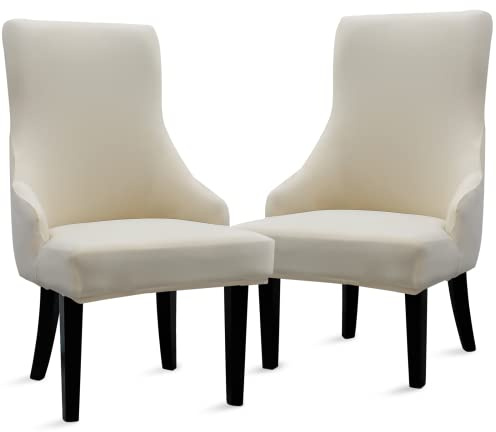 Liykimt Stretch Wingback Side Chair Slipcover-Accent Chair Cover Slipcover with Arm,Washable Upholstered Arm Dining Chair with Nailed Trim Protector for Dining Living Room Set of 2,Beige