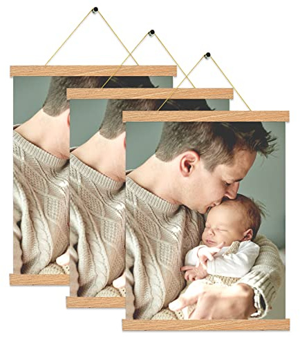 Magnetic Poster Hanger Frame In Pine Color 3 pack, 16x24 16x20 16x16 Wooden Hanging Kit for Walls Map Canvas Artwork, 16 inchx3pcs