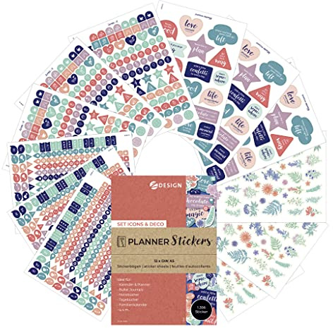 AVERY Zweckform Icons & Deko Planner Sticker 1.356 Aufkleber (Bullet Journal Sticker, Made in Germany, f. Kalender, Bullet Journal, Tagebuch, Familienplaner, Bullet Journal Zubehör, beschriftb.) 51061