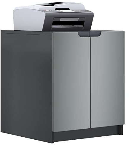 Vladon Commode d'imprimante Logan, Armoire à dossiers avec 2 Compartiments et 2 Portes, Corps Noir Mat, façades Graphite satiné Mat, (51 x 60,5 x 54 cm)