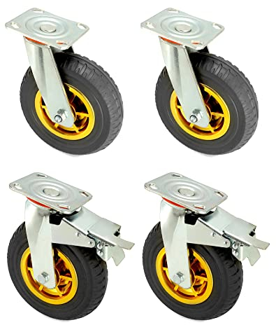 QWORK® 4X ruedas giratorias 200mm, hasta 280 kg por rueda, para transporte de muebles y transporte industrial (2 ruedas giratorias, 2 ruedas de freno)