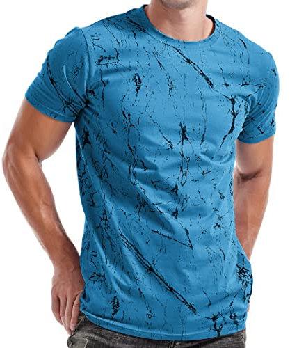RONOMO Men's T-Shirt Short Sleeve Crew Neck Active Printed Tee - 95% Cotton 5% Spandex, Medium Stretch, Soft Breathable Casual Top (SH Blue XL)