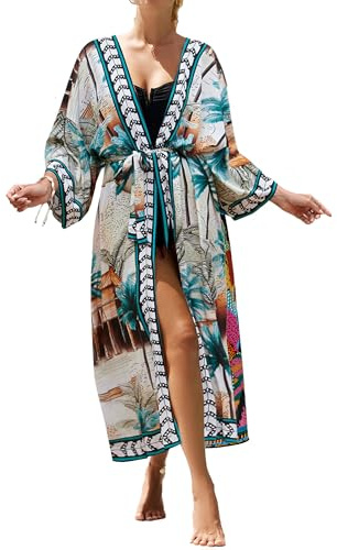 Bsubseach Kimono med öppen framsida för dambadkläder tofs bikini simskydd, One Size