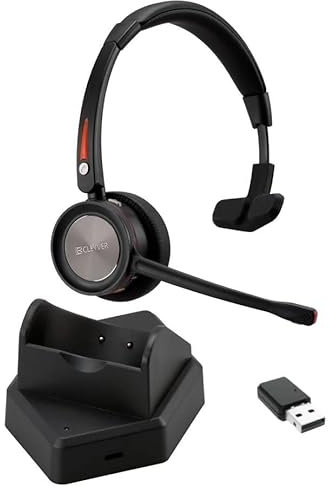 Cleyver Casque sans Fil, NW30 UC, Double Connexion, Dongle USB, Bluetooth, Mobiles, Tablettes, Multipoint, Microphone Antibruit, Portée 30m, Version Mono, Noir