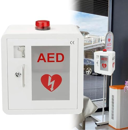 Wall-Mounted Steel Cardiac Defibrillation Alarm Box AED Defibrillator Storage Cabinet, AED Cabinet with Alarm Emergency Strobe Light, for Emergency at Home, Office and Public Places, Small