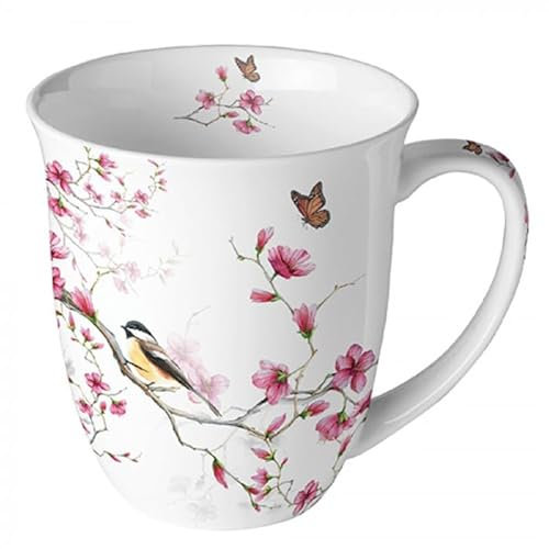Porzellan Tasse Blumen Frühling Vogel -Sommer Mug Blossom- Blüte, als Geschenk geeignet