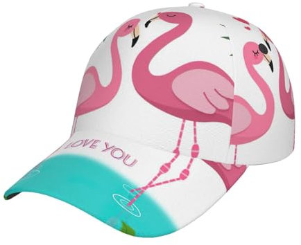 MDATT Palm Leaf and Flamingos Couple Men Women Washed Adjustable Dad Hat for Outdoors,Flat Bill Snapback with High Ponytail Design