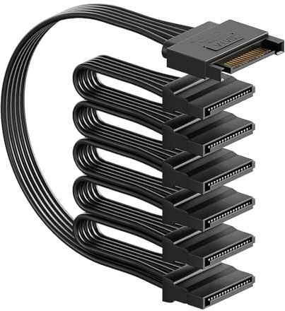 Mbiydeg sata Power Splitter Cable 6 Way, 15 Pin SATA to 6 for HDD、SSD、Optical Drives, sata Power Connector Supply Extension Cable, Black