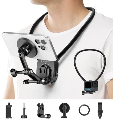 K&F CONCEPT Tour de Cou POV Vlog et Support et Vis en T et Bande et Dégagement Rapide en L et Clip et Anneau Magnétique Compatible avec GoPro/DJI Aciton/Téléphone/DJI Osmo 360