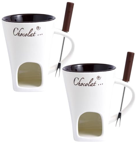 CUCUFA Chocolate Fondue Set, 2Pcs Chocolate Fondue Mug, 200ml Heat-Resistant Ceramic Chocolate Fondue with Forks, Candle Warmer Fondue Set