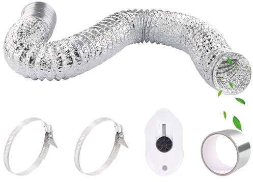 Aluminiumschlauch, 80 mm, 2,5 m Aluflexrohr Ø80mm 2,5m Lüftungsschlauch Aluminium Abluftschlauch Flexibel mit Aluminiumband 50mm x5m und 2 Schlauchschelle Edelstahl Flexschlauch für Abluftrohr