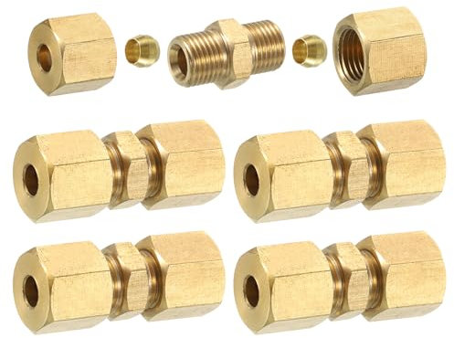 sourcing map Lot de 5 raccords de tube de compression en laiton, connecteur de tube OD de 5 mm, connecteurs de compression filetés NPT et embouts de compression, adaptateur de couplage droit en laiton