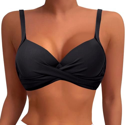 2025 - Parte superior de bikini con aros para mujer Push Up Swimmoberteil Sujetador acolchado Parte superior del traje de baño 2025 Suéter Tirantes cruzados Tops de té, Negro , M