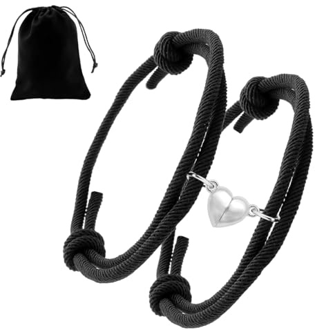 JEYORZY 1Pare de Pulseras Magnéticas para Parejas,Pulsera Ajustable de Cuerda Trenzada Relación de Atracción Mutua, para Mujeres, Hombres,Amigos, Novio, Novia, Regalo de San Valentín