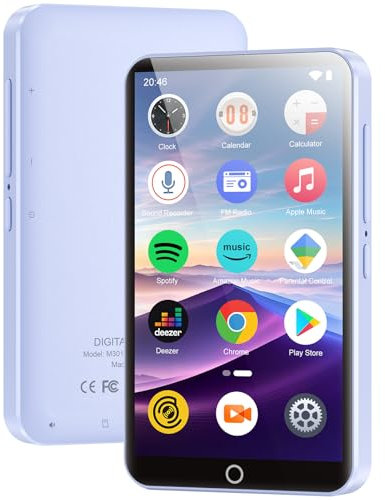 Lecteur MP3 96 Go avec Bluetooth et WiFi, écran tactile 4,02 pouces, lecteur MP3 MP4, portable Android avec Spotify, Audible, Amazon Music, Deezer, lecteur de musique HiFi avec haut-parleur, radio FM